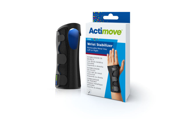 Actimove Kids Wrist Stabilizer Removable Metal Stay, Right/Left, Black, Pediatric